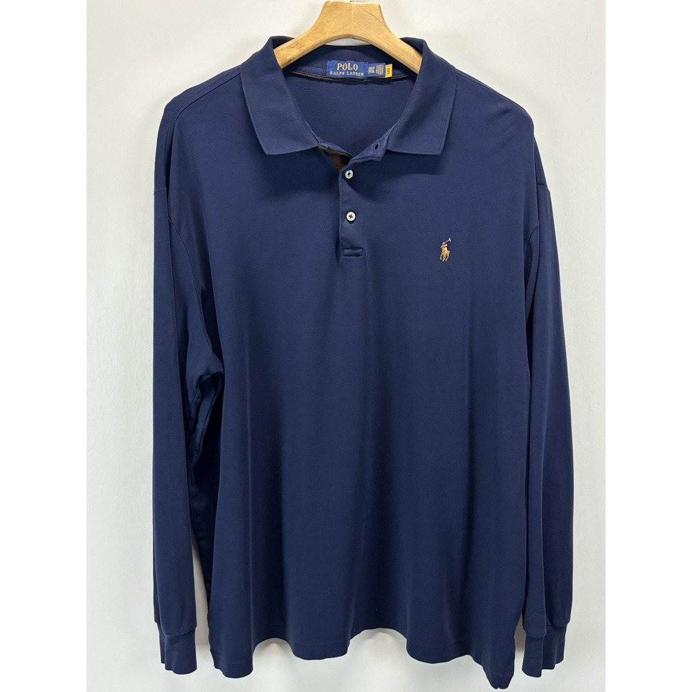 Polo Ralph Lauren Polo Shirt Sz 2XLT Big & Tall Navy Flesh Pony Soft Cotton L/S